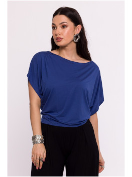 B287 Viscose top with an off-shoulder neckline - blue