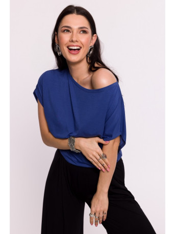 B287 Viscose top with an off-shoulder neckline - blue