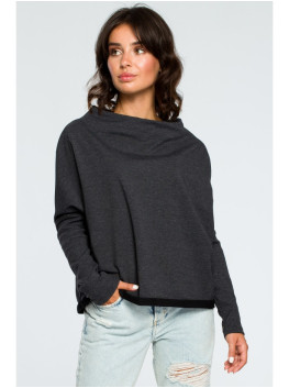 B094 Oversized top with a back V-neck - graphite
