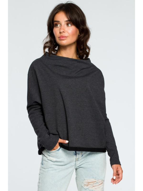 B094 Oversized top with a back V-neck - graphite