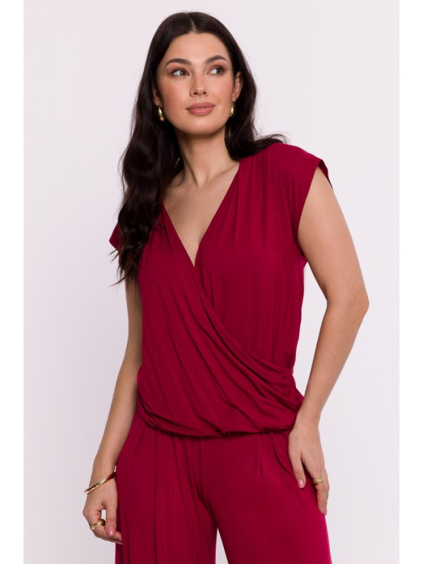 B288 Viscose wrap top with V-neck - maroon