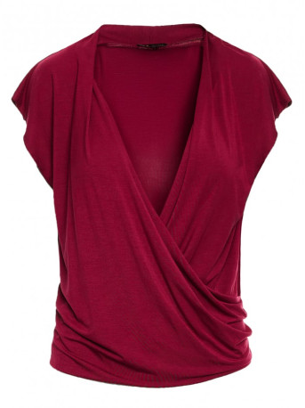 B288 Viscose wrap top with V-neck - maroon