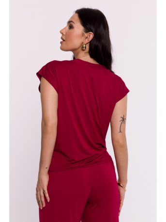 B288 Viscose wrap top with V-neck - maroon