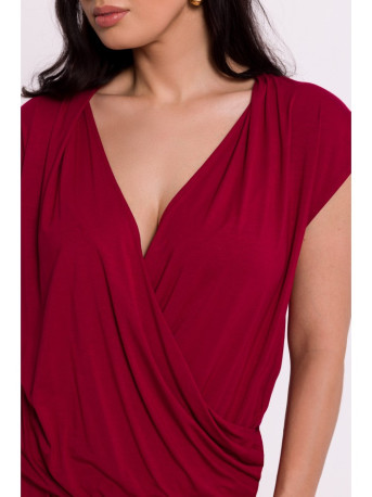 B288 Viscose wrap top with V-neck - maroon