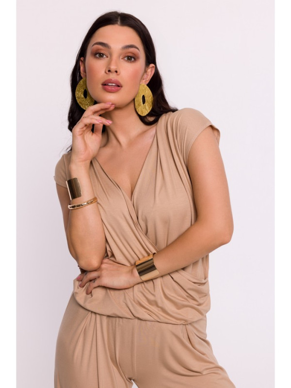 B288 Viscose wrap top with V-neck - cappuccino