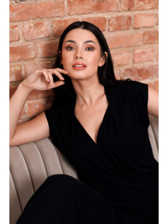 B288 Viscose wrap top with V-neck - black