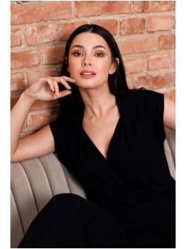 B288 Viscose wrap top with V-neck - black