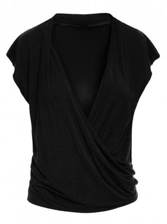 B288 Viscose wrap top with V-neck - black