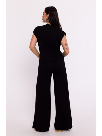 B288 Viscose wrap top with V-neck - black