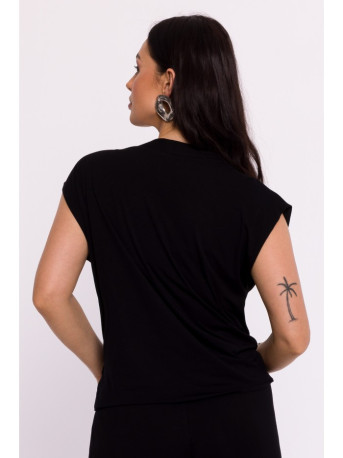 B288 Viscose wrap top with V-neck - black