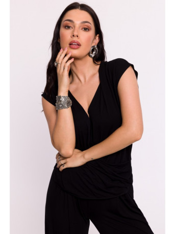 B288 Viscose wrap top with V-neck - black