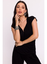 B288 Viscose wrap top with V-neck - black