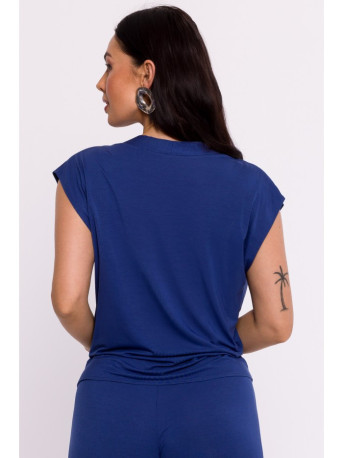 B288 Viscose wrap top with V-neck - blue