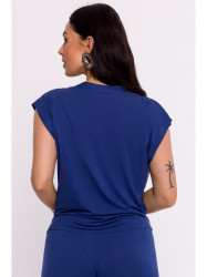 B288 Viscose wrap top with V-neck - blue