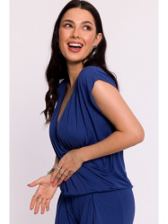 B288 Viscose wrap top with V-neck - blue