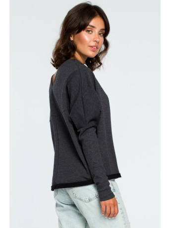 B094 Oversized top with a back V-neck - graphite