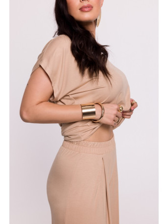 B289 Viscose trousers with elasticated waistband - cappuccino