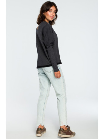 B094 Oversized top with a back V-neck - graphite