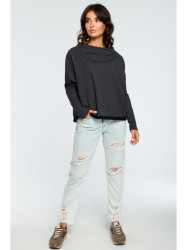 B094 Oversized top with a back V-neck - graphite