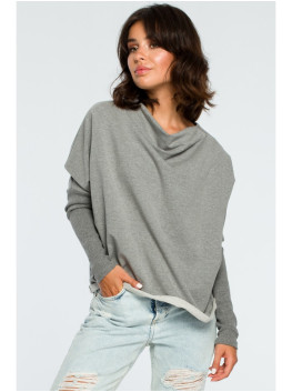 B094 Oversized top with a back V-neck - grey