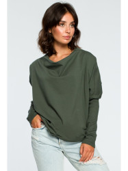 B094 Oversized top with a back V-neck - military green
