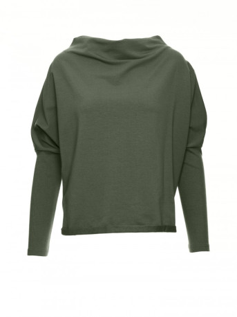 B094 Oversized top with a back V-neck - military green