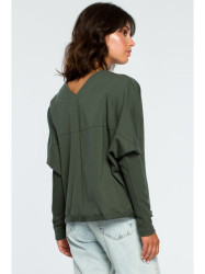 B094 Oversized top with a back V-neck - military green