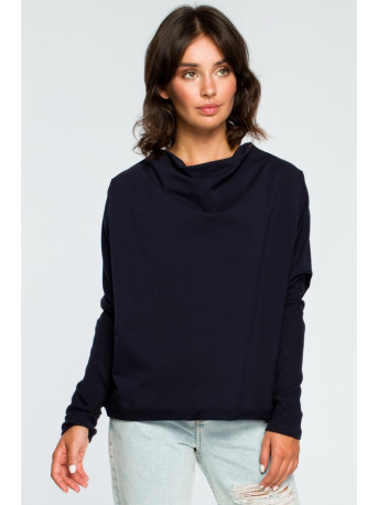 B094 Oversized top with a back V-neck - navy blue