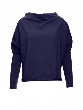 B094 Oversized top with a back V-neck - navy blue