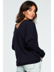B094 Oversized top with a back V-neck - navy blue