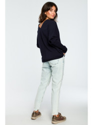 B094 Oversized top with a back V-neck - navy blue