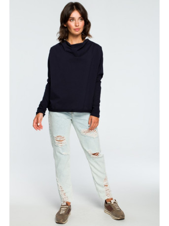 B094 Oversized top with a back V-neck - navy blue