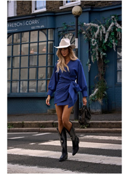 M802 Mini wrap dress with a tie detail - blue
