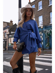M802 Mini wrap dress with a tie detail - blue