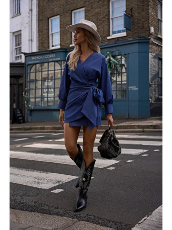 M802 Mini wrap dress with a tie detail - blue
