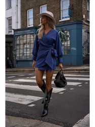 M802 Mini wrap dress with a tie detail - blue