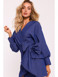 M802 Mini wrap dress with a tie detail - blue