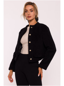 M807 Cropped teddy blazer - black