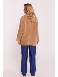 M808 Apkarpytas pliušinis švarkas - smėlio spalvos