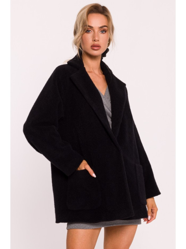 M808 Cropped teddy blazer - black