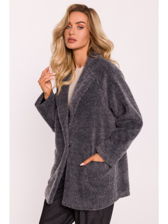 M808 Cropped teddy blazer - grey melange