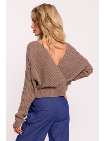 M809 Cropped pullover sweater with V-neck - cappuccino