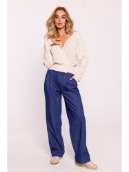 M809 Cropped pullover sweater with V-neck - ivory