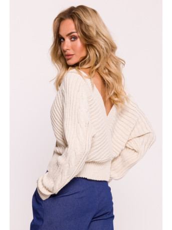 M809 Cropped pullover sweater with V-neck - ivory