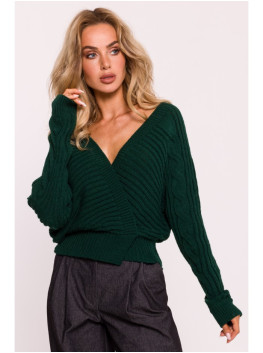 M809 Cropped pullover sweater with V-neck - green