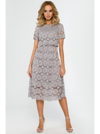 M405 Lace crop top midi dress - grey