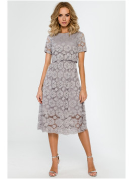 M405 Lace crop top midi dress - grey