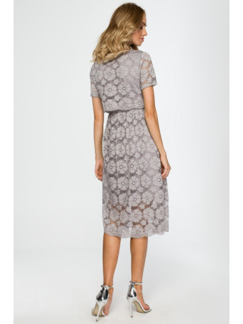 M405 Lace crop top midi dress - grey