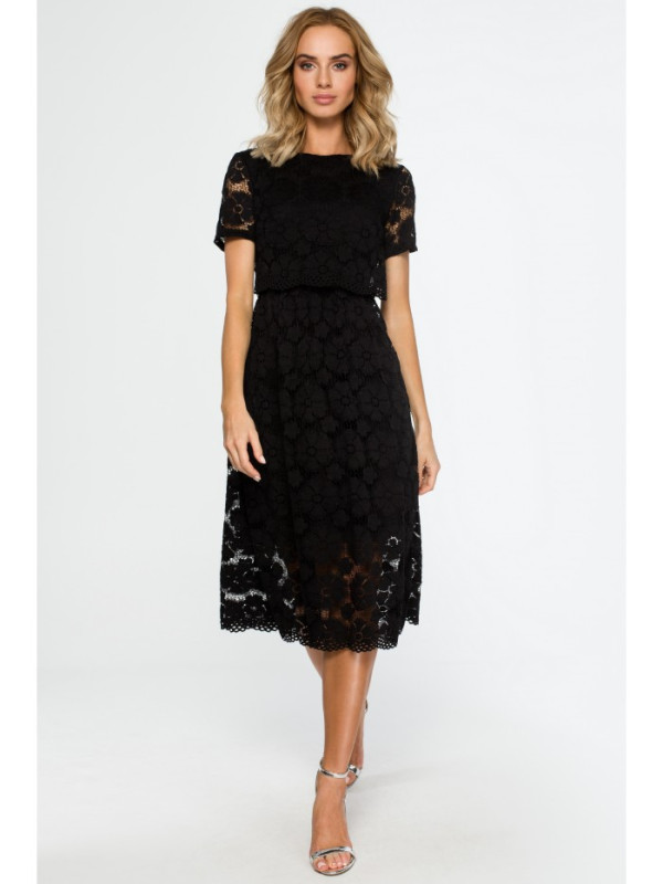 M405 Lace crop top midi dress - black