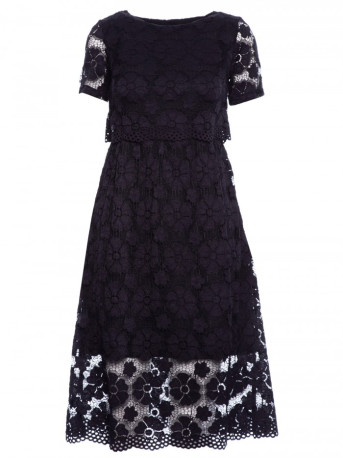 M405 Lace crop top midi dress - black